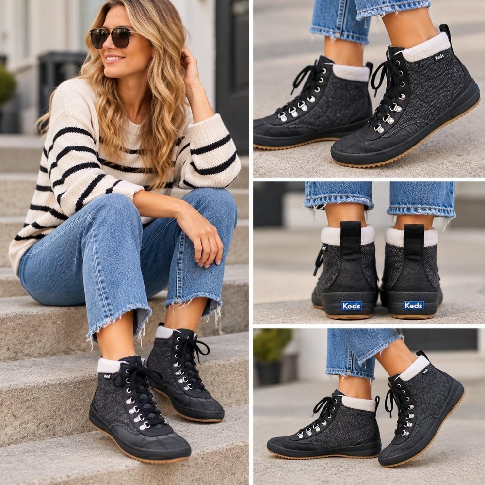Keds Boots Womens 11 Black Scout Boot III Water Resistant Faux Shearling WF64414